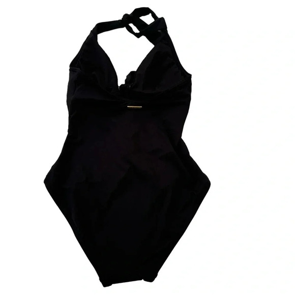 NWT Vince Camuto Tie Front Key Hole Halter One Piece Swimsuit Black Size 6 - Picture 4 of 12